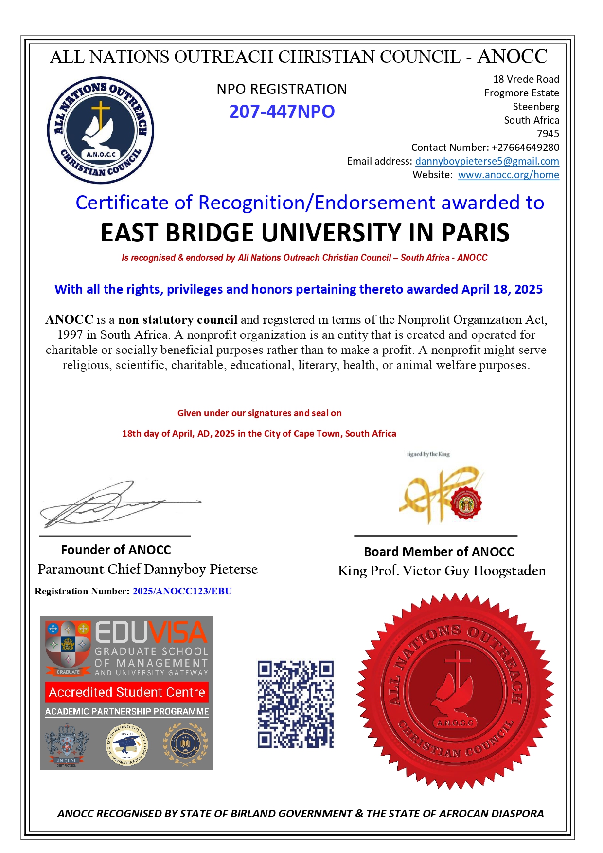 ANOCC CERTIFICATE